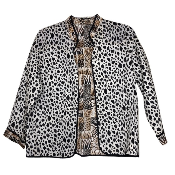 ALFRED DUNNER Reversible Animal Print Open Front Jacket - Size L - Picture 1 of 3